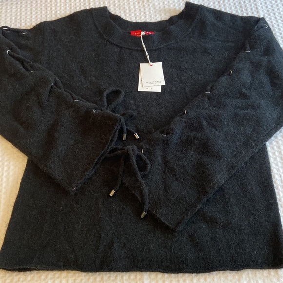 NEW! $228 n:PHILANTHROPY Amy Lace-Up Sleeve Sweater Black Cat Size Small - Picture 9 of 9